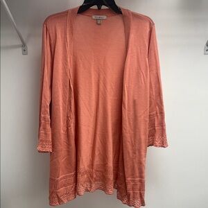 Roz & Ali Coral Open-Front Cardigan with Crochet Hem